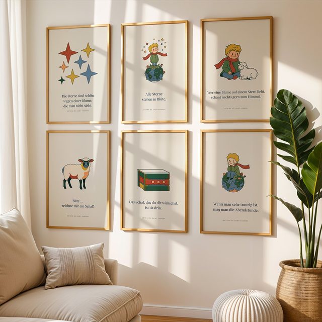 Kleiner Prinz 6er-Set – Sterne & Schaf – inspiriert von Der kleine Prinz im Kinderzimmer