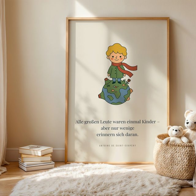 Poster Kinderzimmer Kleiner Junge auf dem Planeten im Kinderzimmer