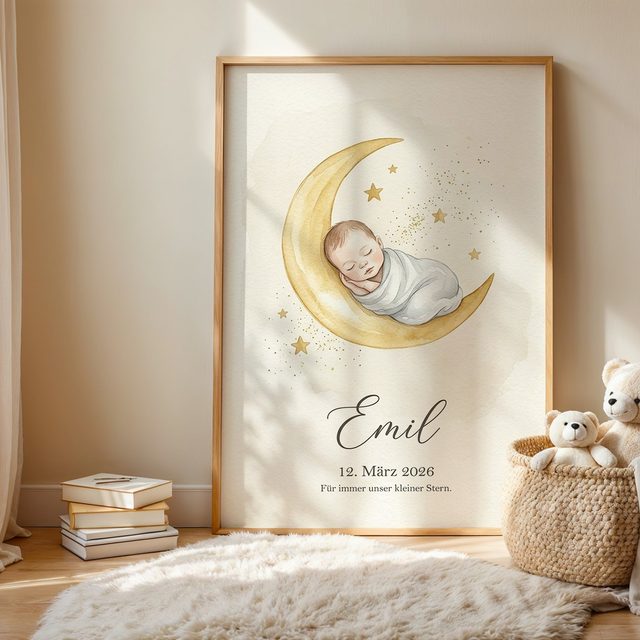 Angel baby – "Mond-Baby Aquarell" (Moon baby watercolour) in the kids' room