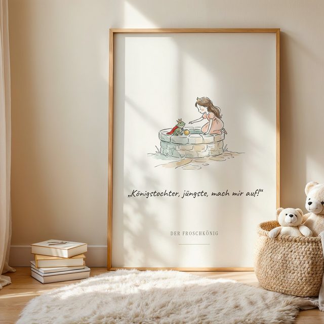 Froschkönig – Märchenbild mit Zitat im Kinderzimmer