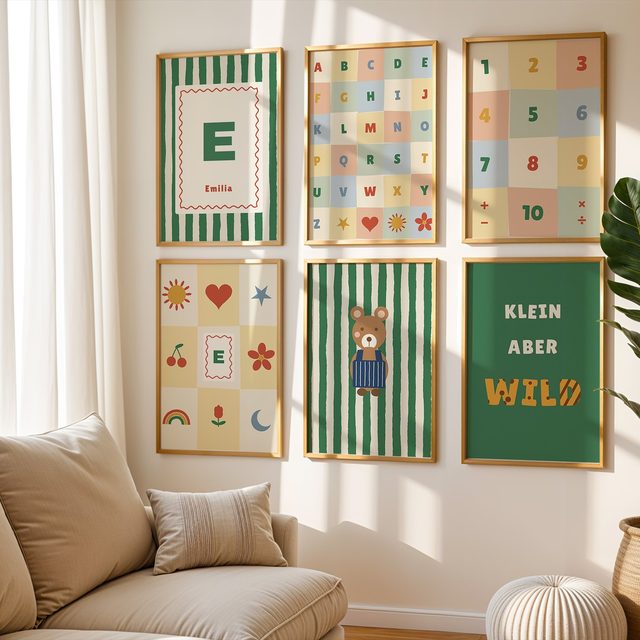 Namensposter 6er-Set „ABC & Bär“ im Kinderzimmer
