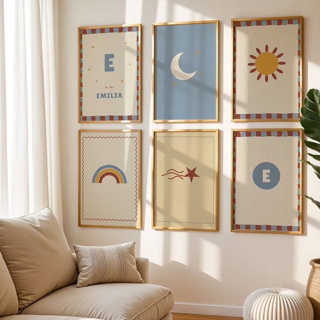 Namensposter 6er-Set „Sterne & Mond“ im Kinderzimmer
