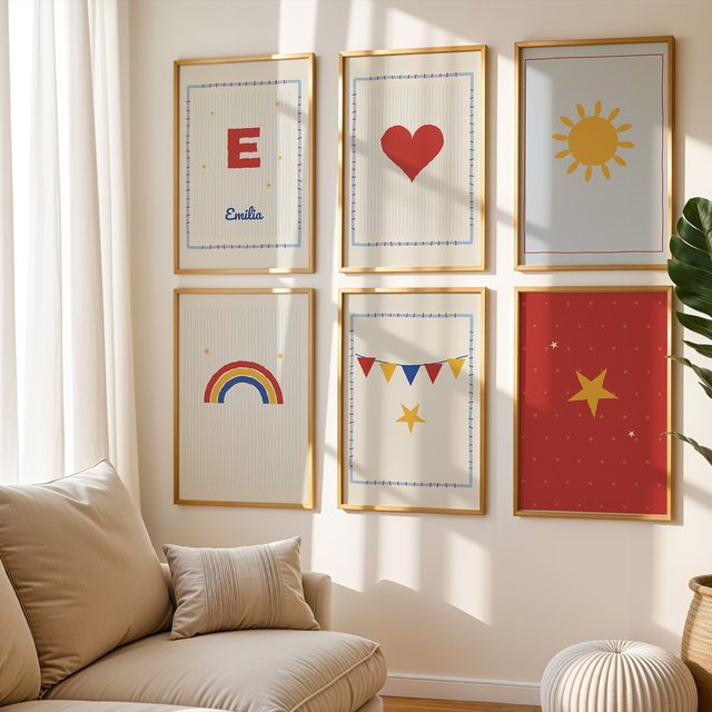 Set of 6 name posters „Pinselstrich“ (Brushstroke) in the kids' room