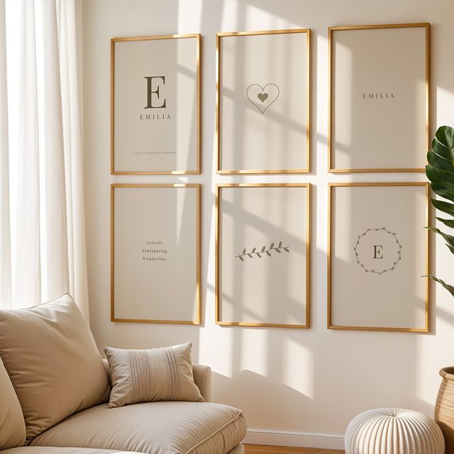 Set of 6 name posters "Schlicht Beige" in the kids' room