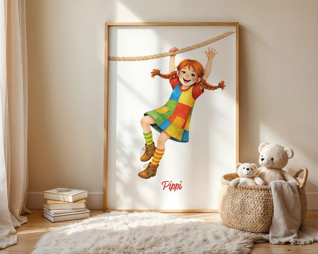 Pippi am Seil im Kinderzimmer