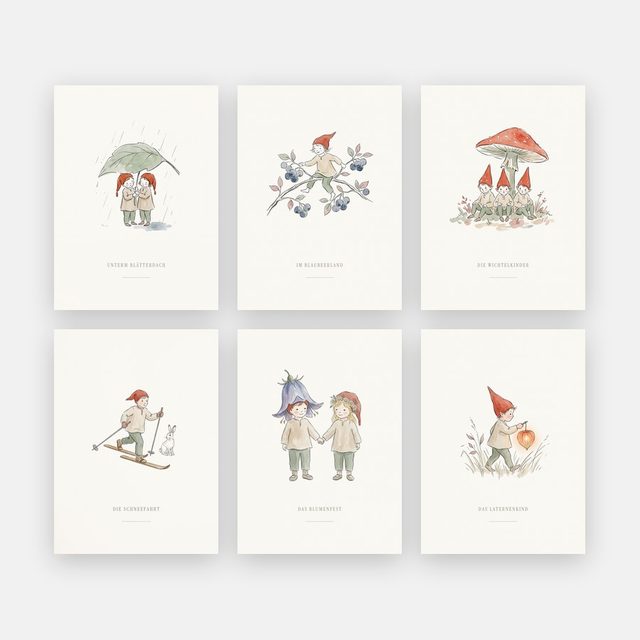 Elsa Beskow – Wichtel 6er-Set – Motiv