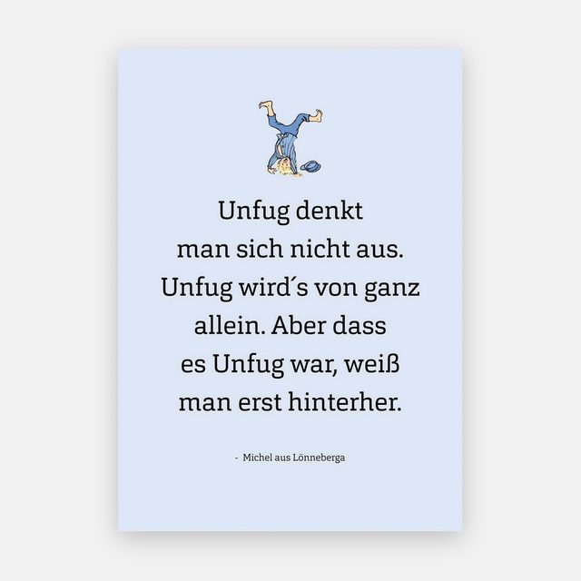 Michel aus Lönneberga Plakat mit Zitat Digitaler, in blau, rosa und weiß – Motiv