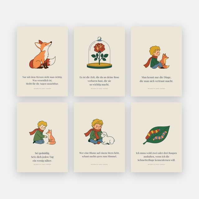Kleiner Prinz 6er-Set – Fuchs & Rose – inspiriert von Der kleine Prinz – Motiv
