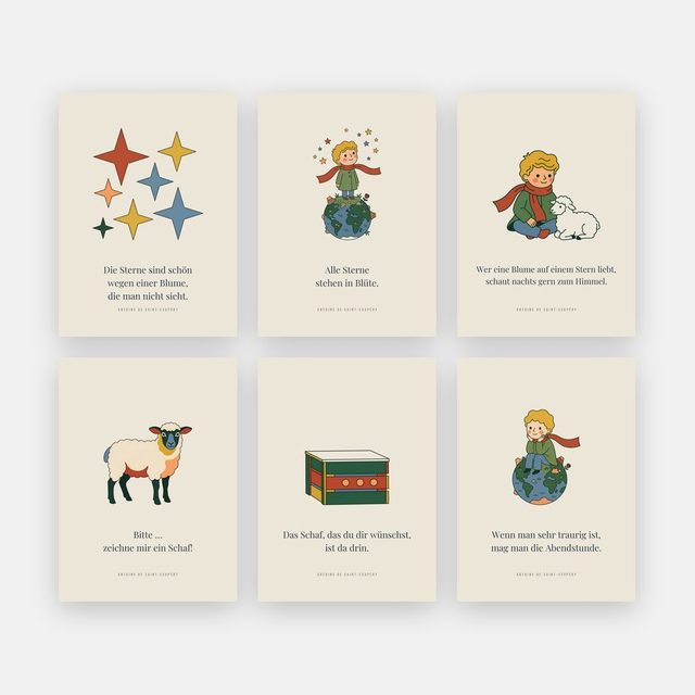 Kleiner Prinz 6er-Set – Sterne & Schaf – inspiriert von Der kleine Prinz – Motiv