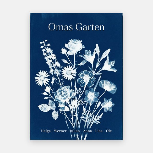 Geburtsblumen Familienstrauß Blaupause (Variante 12) – Omas Garten mit Namen – Motiv