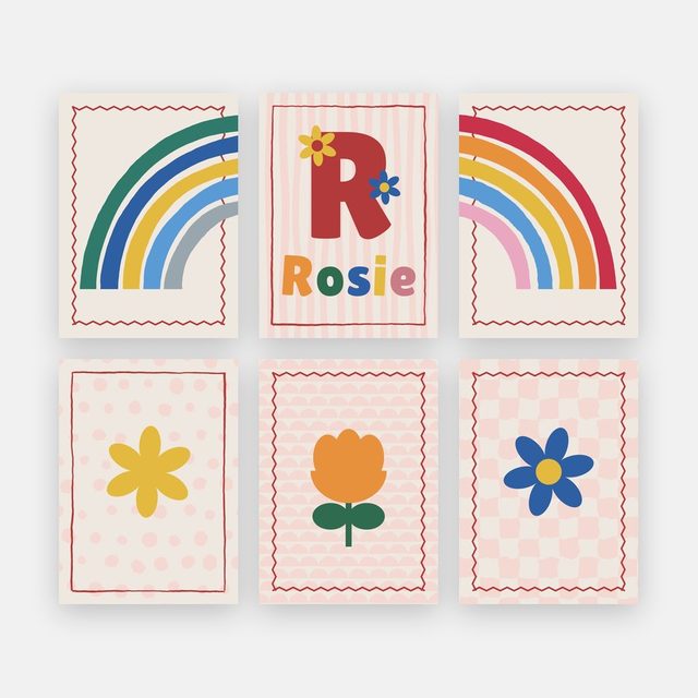 Namensposter 6er-Set „Bunt & Streifen“ – Motiv