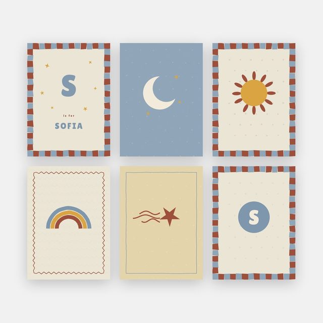 Namensposter 6er-Set „Sterne & Mond“ – Motiv