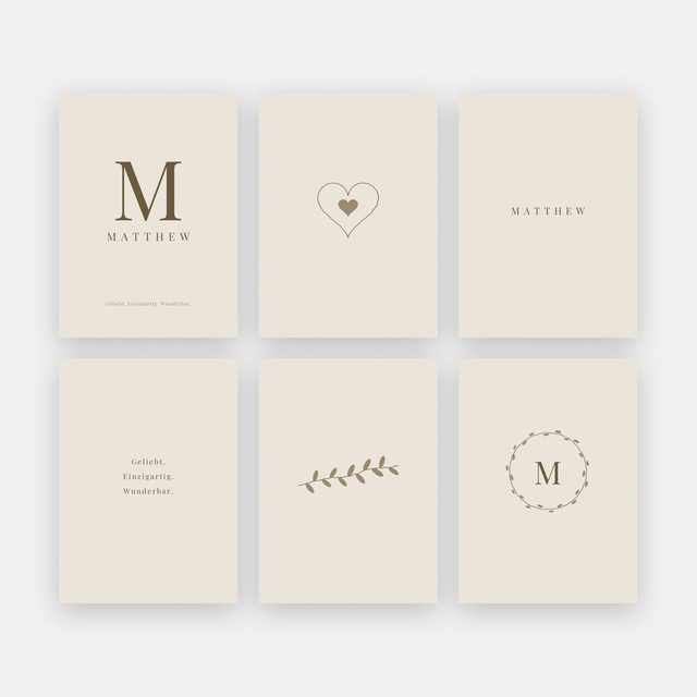Namensposter 6er-Set „Schlicht Beige“ – Motiv