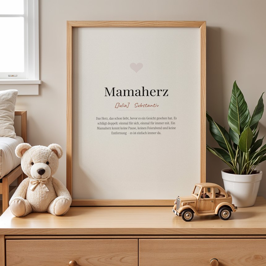 Mamaherz-Poster mit Namen im Kinderzimmer